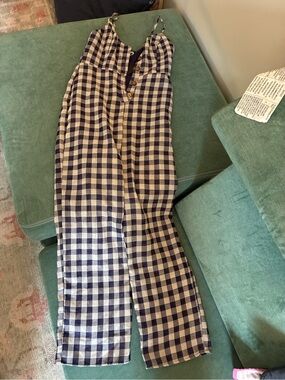 Navy and White Gingham Wide-Leg Lined Jumpsuit, new with tags